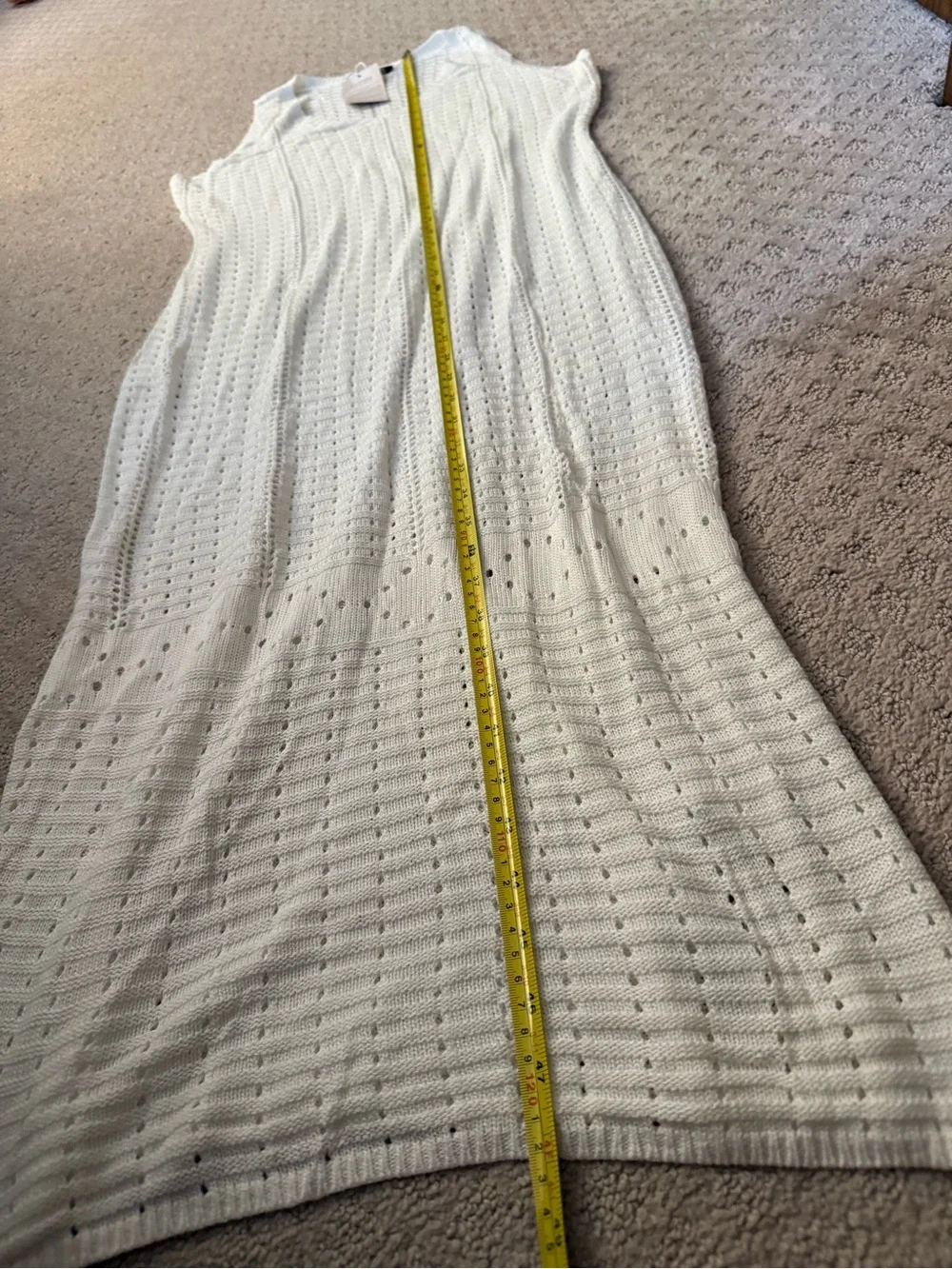 White Crochet Maxi Dress Swim Coverup Vacation Beach Bodycon Resortwear Boho L
